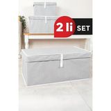 Alas (2 Adet) Çok Amaçlı Düzenleyici-Mega Plus Boy Kapaklı Sandık Tipi Kutu Hurç Organizer -G - Beyaz - Gold - Çok Renkli