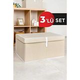 ALAS 3 Adet - Kapaklı Çok Amaçlı ( Çamaşır-Saklama-Düzenleme Vb. ) Hurç, Kutu Mega 60X40X30 - Kahverengi - 60 x 40