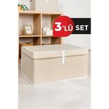 ALAS 3'lü Çok Amaçlı Saklama Kutusu Seti Beyaz Dayanıklı Polyester 60x40x30 cm Cırt Cırt Kapaklı