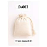 ALASEREN BÜZGÜLÜ HAM BEZ NATURAL BEJ RENK 9×12 CM 10 ADET BEZ KESE -DÜĞÜN NİŞAN KINA ÇOK AMAÇLI BEZ POŞET