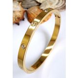 Alaşım Kartier Kelepçe Taşlı Bileklik Gold - 124
