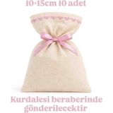 Alasmiel 10 Adet 10×15 cm Pembe Nakışlı Ham Bez Kese Çok Amaçlı Bez Poşet