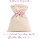 Alasmiel 10 Adet 9×12 cm Pembe Nakışlı Ham Bez Kese Çok Amaçlı Bez Poşet