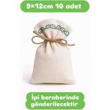 Alasmiel 10 Adet 9×12CM Yeşil Nakışlı Ham Bez Kese Çok Amaçlı Bez Poşet