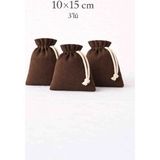 Alasmiel 10X15 cm Kadife Dokulu Büzgülü Kese 3’lü – Lavanta, Takı ve Nikah Hediyelik Çok Amaçlı Bez Poşet - Kahverengi - 10 x 15 cm