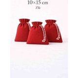 Alasmiel 10X15 cm Kadife Dokulu Büzgülü Kese 3’lü – Lavanta, Takı ve Nikah Hediyelik Çok Amaçlı Bez Poşet - Kırmızı - 10 x 15 cm
