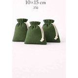 Alasmiel 10X15 cm Kadife Dokulu Büzgülü Kese 3’lü – Lavanta, Takı ve Nikah Hediyelik Çok Amaçlı Bez Poşet - Koyu Yeşil - 10 x 15 cm