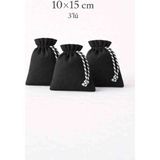 Alasmiel 10X15 cm Kadife Dokulu Petek Kumaş Büzgülü Kese 3’lü – Lavanta, Takı ve Nikah Hediyelik Çok Amaçlı Bez Poşet - 000-Siyah - 10 x 15 cm