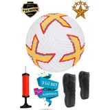 ALASTOR Orijinal Futbol Topu 3'lü Set Sert Dikişli Futbol Topu Zemin Halı Saha Çim Saha Futbol Topu Tekmelik (Dizlik) ve Pompa Dahil - Turuncu