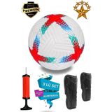 ALASTOR Profesyonel Futbol Topu 3'lü Set Dikişli Futbol Topu Sert Zemin Halı Saha Futbol Topu Tekmelik(Dizlik) ve Pompa Dahil - Kırmızı