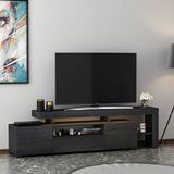 Alaz T0014 Led Işıklı Modern Tv Sehpası – Çok Bölmeli Depolama Alanı Ahşap Siyah