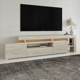 Alaz T0014 Led Işıklı Modern Tv Sehpası – Çok Bölmeli Depolama Alanı Traverten