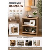 Alazca Modern 2 Raflı Komodin Suntalam – Yatak Odası Başucu Sehpası, Yan Sehpa, Mini Kitaplık 40x30x42 cm