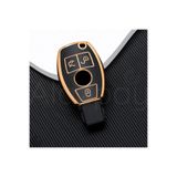 Alazpay Mercedes-Benz Uyumlu A, B, C, E, S, G Serisi, GL, GLA, GLC, CLA, CLS, AMG, W212, W205, W204, Gold Kenar TPU Anahtar Kılıfı (Siyah)