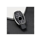 Alazpay Mercedes-Benz Uyumlu A, B, C, E, S, G Serisi, GL, GLA, GLC, CLA, CLS, AMG, W212, W205, W204 Gümüş Kenar TPU Anahtar Kılıfı (Siyah)