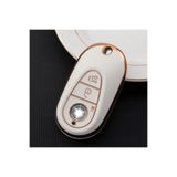 Alazpay Mercedes-Benz Uyumlu C, E, S Class, C200, C300, W206, W223, S400, S450, S480, S500, Gold Kenar TPU Anahtar Kılıfı (Beyaz)