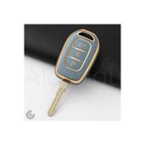 Alazpay Renault Uyumlu Clio, Megane, Captur, Laguna, Dacia, Duster, Sandero, Stepway, Logan Gold Kenar TPU Anahtar Kılıfı (Mavi)