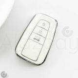 Alazpay Toyota Corolla Rav4 Land Cruiser Camry Prado C-HR Uyumlu Gümüş Kenar Tpu Anahtar Kılıfı (3 Tuş) (1 Adet) - Beyaz - Gümüş