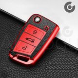 Alazpay Volkswagen Uyumlu Deri Görünümlü TPU Anahtar Kılıfı - Polo Golf T-Roc T-Cross Passat Jetta Taigo Tiguan (1 Adet) - Kırmızı