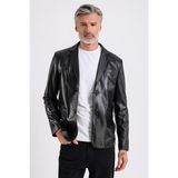 Alba Erkek Siyah Deri Blazer Ceket - 2XL