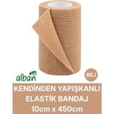 Alban 10 cm Kendinden Yapışkanlı Elastik Bandaj, Kohesiv Bandaj 10CM x 4.5m – Spor, Bilek, Ayak Bileği, Veteriner Bandajı - 10 cm x 4.5 m - Bej