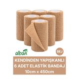 Alban 10cm 6'Lı Set Kendinden Yapışkanlı Elastik Bandaj, Kohesiv Bandaj 10cm x 4.5m – Spor, Bilek, Ayak Bileği, Veteriner Bandajı