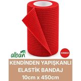 Alban 10CM Kendinden Yapışkanlı Elastik Bandaj, Kohesiv Bandaj 10CM x 4.5m – Spor, Bilek, Ayak Bileği, Veteriner Bandajı - 10 cm x 4.5 m - Kırmızı