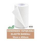 Alban 10cm Kendinden Yapışkanlı Elastik Bandaj, Kohesiv Bandaj 10cm x 4.5m – Spor, Bilek, Ayak Bileği, Veteriner Bandajı(Beyaz)