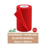 Alban 10cm Kendinden Yapışkanlı Elastik Bandaj, Kohesiv Bandaj 10cm x 4.5m – Spor, Bilek, Ayak Bileği, Veteriner Bandajı(Kırmızı)