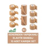 Alban 10'Lu Mix Kendinden Yapışkanlı Elastik Bandaj, Kohesiv Bandaj 5cm x 4.5m – Spor, Bilek, Ayak Bileği, Veteriner Bandajı