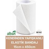 Alban 15CM Kendinden Yapışkanlı Elastik Bandaj, Kohesiv Bandaj 15CM x 4.5m – Spor, Bilek, Ayak Bileği, Veteriner Bandajı - 15 cm x 4.5 m - Beyaz