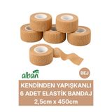 Alban 2,5cm 6'Lı Set Kendinden Yapışkanlı Elastik Bandaj, Kohesiv Bandaj 2,5cm x 4.5m – Spor, Bilek, Ayak Bileği, Veteriner Bandajı