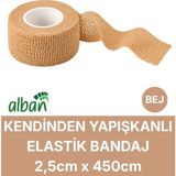 Alban 2,5cm Kendinden Yapışkanlı Elastik Bandaj, Kohesiv Bandaj 2,5cm x 4.5m – Spor, Bilek, Ayak Bileği, Veteriner Bandajı - 2.5 cm x 4.5 m - Bej