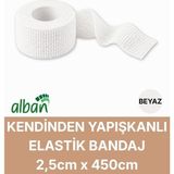 Alban 2,5cm Kendinden Yapışkanlı Elastik Bandaj, Kohesiv Bandaj 2,5cm x 4.5m – Spor, Bilek, Ayak Bileği, Veteriner Bandajı - 2.5 cm x 4.5 m - Beyaz