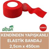 Alban 2,5cm Kendinden Yapışkanlı Elastik Bandaj, Kohesiv Bandaj 2,5cm x 4.5m – Spor, Bilek, Ayak Bileği, Veteriner Bandajı - 2.5 cm x 4.5 m - Kırmızı