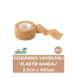 Alban 2,5cm Kendinden Yapışkanlı Elastik Bandaj, Kohesiv Bandaj 2,5cm x 4.5m – Spor, Bilek, Ayak Bileği, Veteriner Bandajı(Bej)