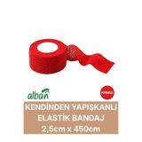 Alban 2,5cm Kendinden Yapışkanlı Elastik Bandaj, Kohesiv Bandaj 2,5cm x 4.5m – Spor, Bilek, Ayak Bileği, Veteriner Bandajı(Kırmızı)