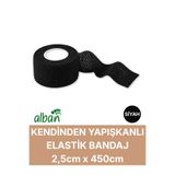 Alban 2,5cm Kendinden Yapışkanlı Elastik Bandaj, Kohesiv Bandaj 2,5cm x 4.5m – Spor, Bilek, Ayak Bileği, Veteriner Bandajı(Siyah)