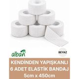 Alban 5cm 6'lı Set Kendinden Yapışkanlı Elastik Bandaj, Kohesiv Bandaj 5cm x 4.5m – Spor, Bilek, Ayak Bileği, Veteriner Bandajı - 5 cm x 4.5 m - Beyaz
