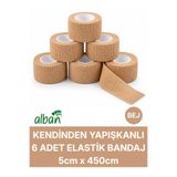 Alban 5cm 6'Lı Set Kendinden Yapışkanlı Elastik Bandaj, Kohesiv Bandaj 5cm x 4.5m – Spor, Bilek, Ayak Bileği, Veteriner Bandajı