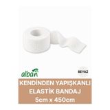 Alban 5cm 6'Lı Set Kendinden Yapışkanlı Elastik Bandaj, Kohesiv Bandaj 5cm x 4.5m – Spor, Bilek, Ayak Bileği, Veteriner Bandajı(Beyaz)