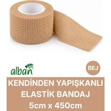 Alban 5cm Kendinden Yapışkanlı Elastik Bandaj, Kohesiv Bandaj 5cm x 4.5m – Spor, Bilek, Ayak Bileği, Veteriner Bandajı - 5 cm x 4.5 m - Bej