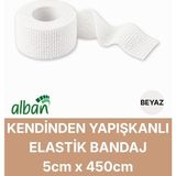 Alban 5cm Kendinden Yapışkanlı Elastik Bandaj, Kohesiv Bandaj 5cm x 4.5m – Spor, Bilek, Ayak Bileği, Veteriner Bandajı - 5 cm x 4.5 m - Beyaz