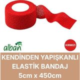 Alban 5cm Kendinden Yapışkanlı Elastik Bandaj, Kohesiv Bandaj 5cm x 4.5m – Spor, Bilek, Ayak Bileği, Veteriner Bandajı - 5 cm x 4.5 m - Kırmızı