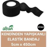 Alban 5cm Kendinden Yapışkanlı Elastik Bandaj, Kohesiv Bandaj 5cm x 4.5m – Spor, Bilek, Ayak Bileği, Veteriner Bandajı - 5 cm x 4.5 m - Siyah