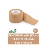 Alban 5cm Kendinden Yapışkanlı Elastik Bandaj, Kohesiv Bandaj 5cm x 4.5m – Spor, Bilek, Ayak Bileği, Veteriner Bandajı