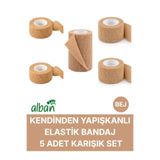 Alban 5'Li Mix Kendinden Yapışkanlı Elastik Bandaj, Kohesiv Bandaj 4.5m – Spor, Bilek, Ayak Bileği, Veteriner Bandajı