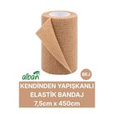 Alban 7,5cm Kendinden Yapışkanlı Elastik Bandaj, Kohesiv Bandaj 5cm x 4.5m – Spor, Bilek, Ayak Bileği, Veteriner Bandajı(Bej)