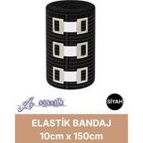 Alban Elastik Bandaj 10CM, 4 Klipsli 4,5 Metreye Kadar Uzar, Spor ve Günlük Kullanım (Siyah) - 10 cm