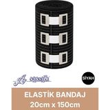 Alban Elastik Bandaj 20CM, 4 Klipsli 4,5 Metreye Kadar Uzar, Spor ve Günlük Kullanım(Siyah) - 20 cm